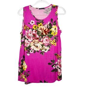 STACCATO Sleeveless Floral Tank Top Scoop Neck Lightweight Pink Floral Size L